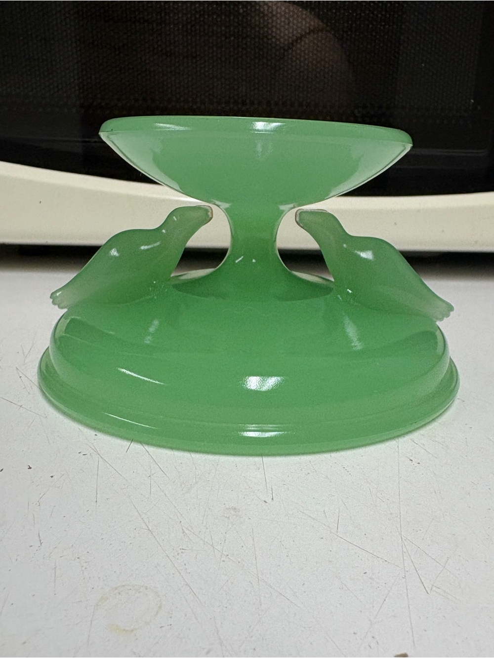 Houze Art Glass 1930s Jadeite Ivy Ball Stand Art deco